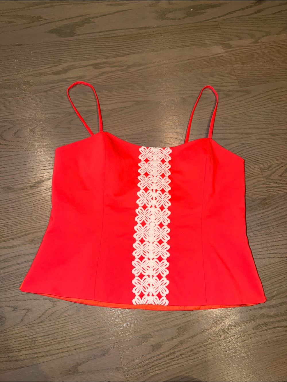 Lilly Pulitzer Coral Spaghetti Strap Camisole with White Lace Panel